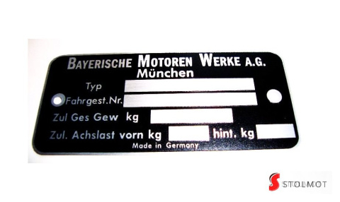 BMW E9 / E12 / E21 / 315 / 316 / 325 TABLICZKA ZNAMIONOWA BMW E9 / E12 / E21 / 315 / 316 / 325 TABLICZKA ZNAMIONOWA