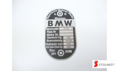 BMW R 35 TABLICZKA ZNAMIONOWA BMW R 35 TABLICZKA ZNAMIONOWA
