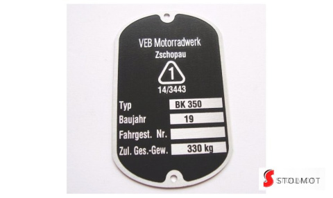 IFA BK 350 TABLICZKA ZNAMIONOWA IFA BK 350 TABLICZKA ZNAMIONOWA