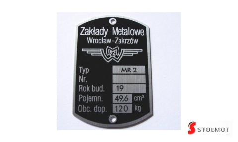 KOMAR MR2 TABLICZKA ZNAMIONOWA KOMAR MR2 TABLICZKA ZNAMIONOWA