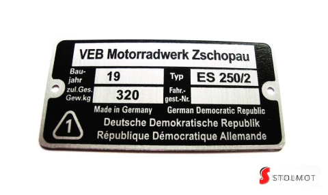 TABLICZKA ZNAMIONOWA MZ ES 250/2 TROPHY TABLICZKA ZNAMIONOWA MZ ES 250/2 TROPHY