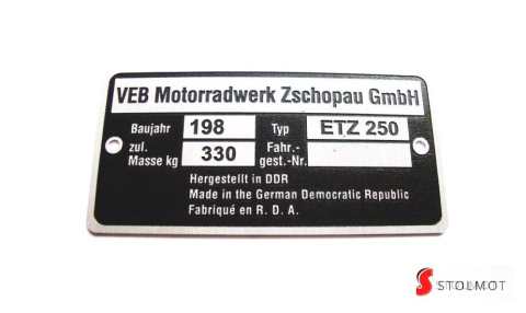 MZ ETZ 250 TABLICZKA ZNAMIONOWA MZ ETZ 250 TABLICZKA ZNAMIONOWA