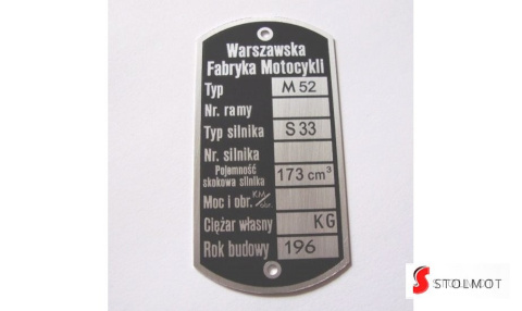OSA M52 TABLICZKA ZNAMIONOWA OSA M52 TABLICZKA ZNAMIONOWA
