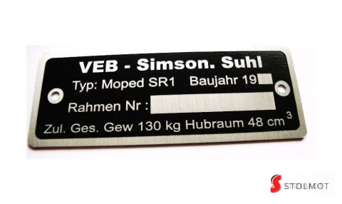 SIMSON SR1 TABLICZKA ZNAMIONOWA SIMSON SR1 TABLICZKA ZNAMIONOWA