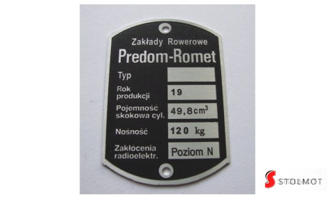 TABLICZKA ZNAMIONOWA ROMET PREDOM / MOTORYNKA TABLICZKA ZNAMIONOWA ROMET PREDOM / MOTORYNKA