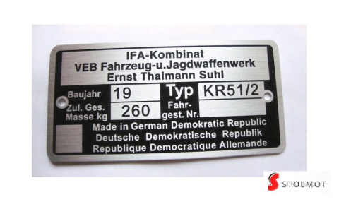 TABLICZKA ZNAMIONOWA SIMSON KR 51/2 SCHWALBE TABLICZKA ZNAMIONOWA SIMSON KR 51/2 SCHWALBE