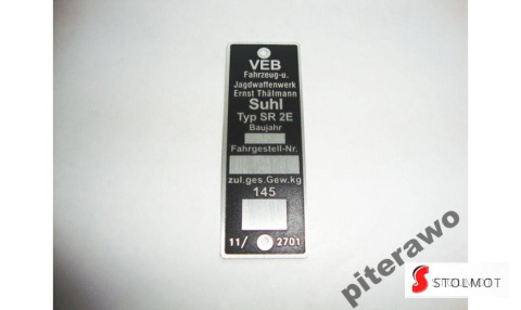 TABLICZKA ZNAMIONOWA SIMSON SR2 E TABLICZKA ZNAMIONOWA SIMSON SR2 E