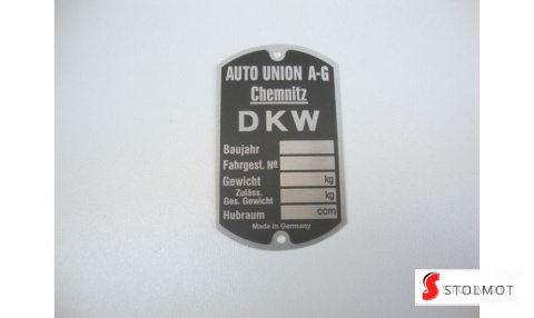 TABLICZKA ZNAMIONOWA DKW SB / KM / KS / NZ / 200 / 350 / 500 TABLICZKA ZNAMIONOWA DKW SB / KM / KS / NZ / 200 / 350 / 500