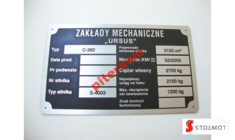 URSUS C 362 TABLICZKA ZNAMIONOWA URSUS C 362 TABLICZKA ZNAMIONOWA