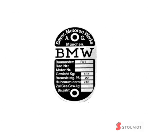 TABLICZKA ZNAMIONOWA BMW R71 TABLICZKA ZNAMIONOWA BMW R71