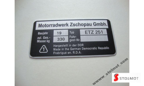 TABLICZKA ZNAMIONOWA MZ ETZ 251 TABLICZKA ZNAMIONOWA MZ ETZ 251