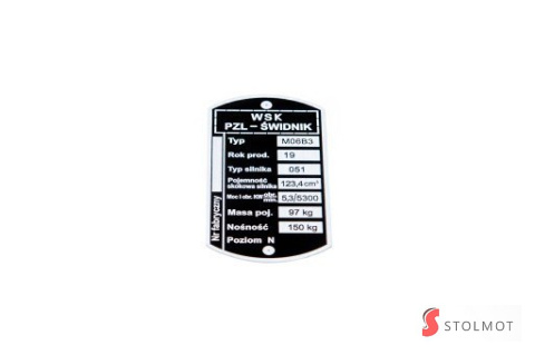 TABLICZKA ZNAMIONOWA WSK 125 M06 B3 TYP 2 TABLICZKA ZNAMIONOWA WSK 125 M06 B3 TYP 2