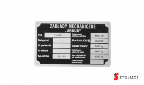 URSUS C 330 TABLICZKA ZNAMIONOWA URSUS C 330 TABLICZKA ZNAMIONOWA