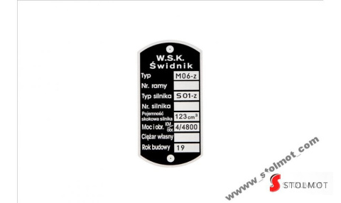 WSK 125 Z TABLICZKA ZNAMIONOWA WSK 125 Z TABLICZKA ZNAMIONOWA
