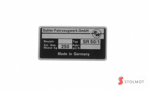 TABLICZKA ZNAMIONOWA SIMSON SR 50-1 TABLICZKA ZNAMIONOWA SIMSON SR 50-1